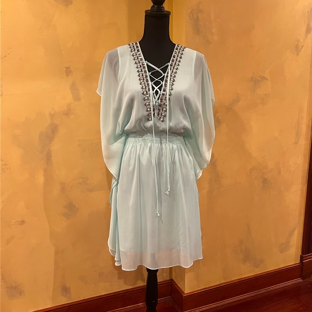 Bebe Sky Blue Dress with Lace-Up Detail